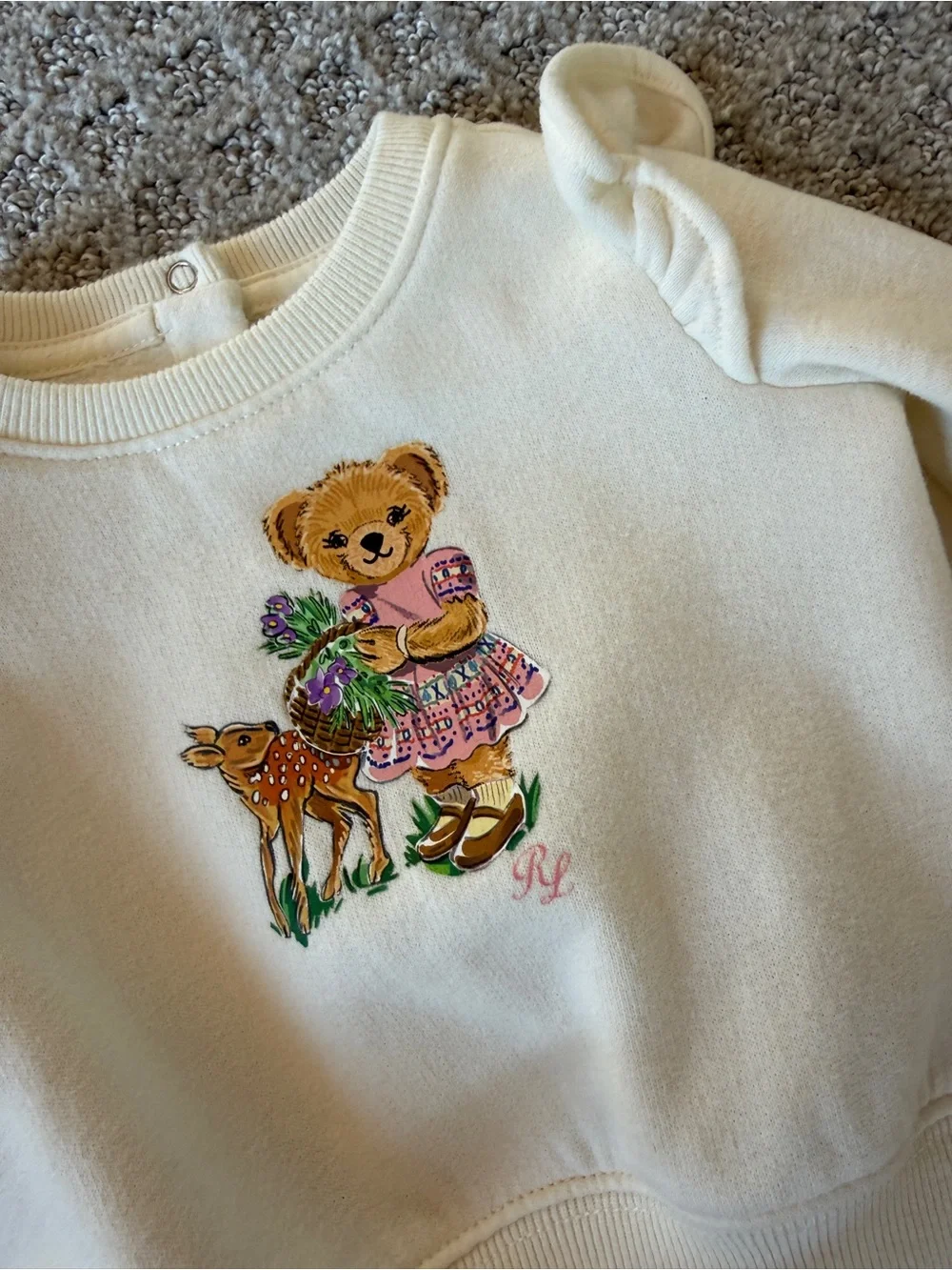 Ralph Lauren Cream Baby Sweatshirt with Embroidered Bear